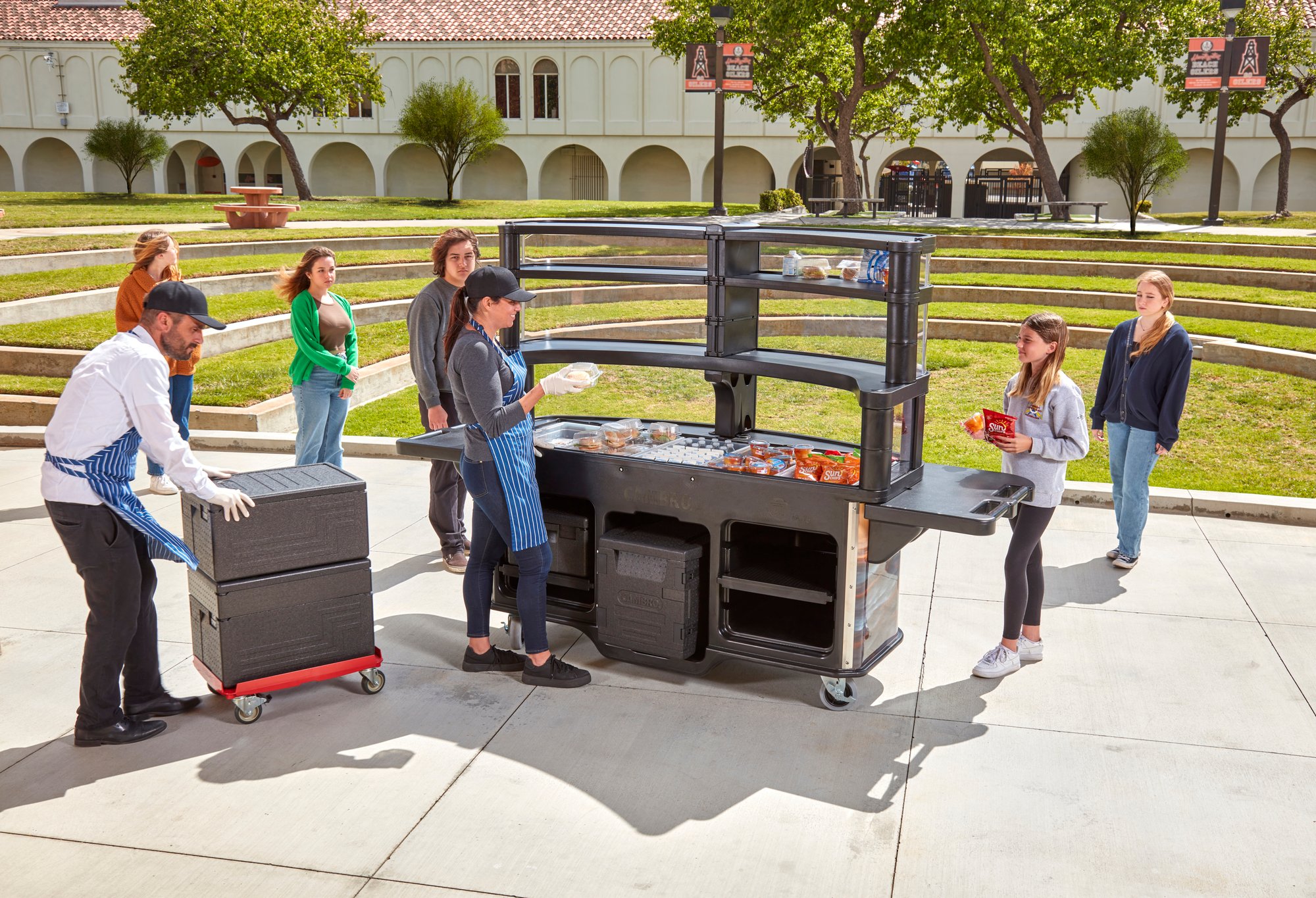 CVC75 Fully Outfitted Vending Cart with Customers 1